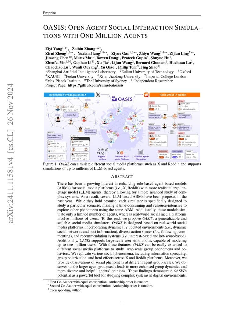 OASIS: Open Agent Social Interaction Simulations with One Million Agents