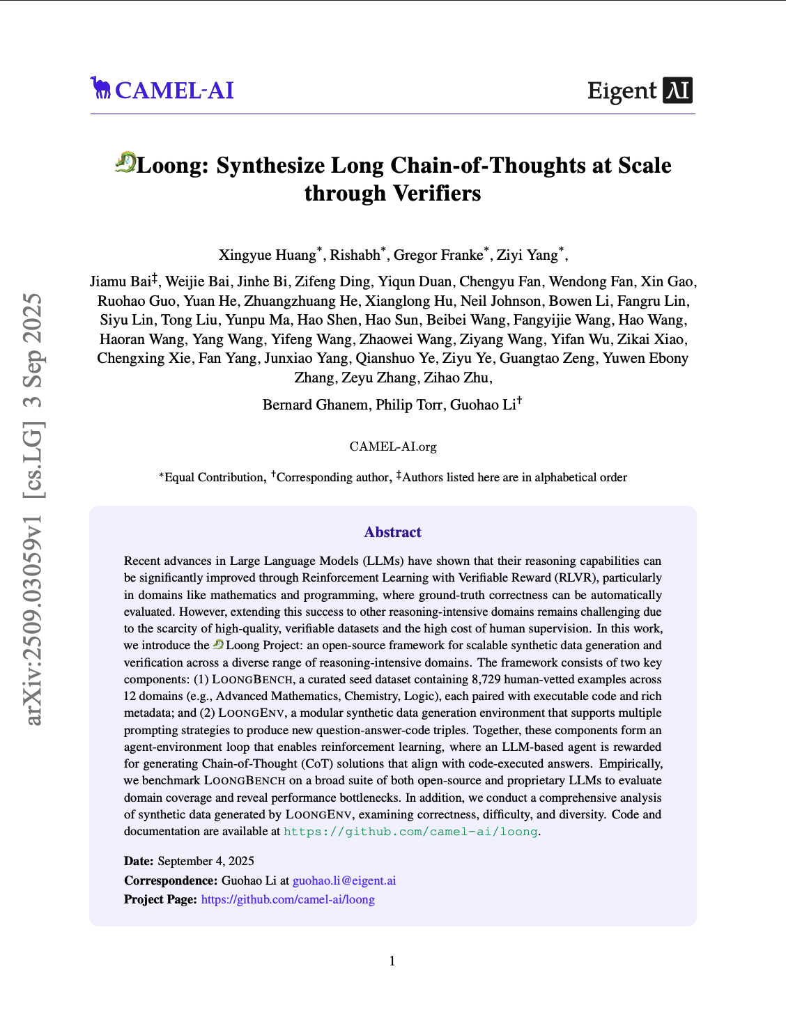 Loong: Synthesize Long Chain-of-Thoughts at Scale through Verifiers